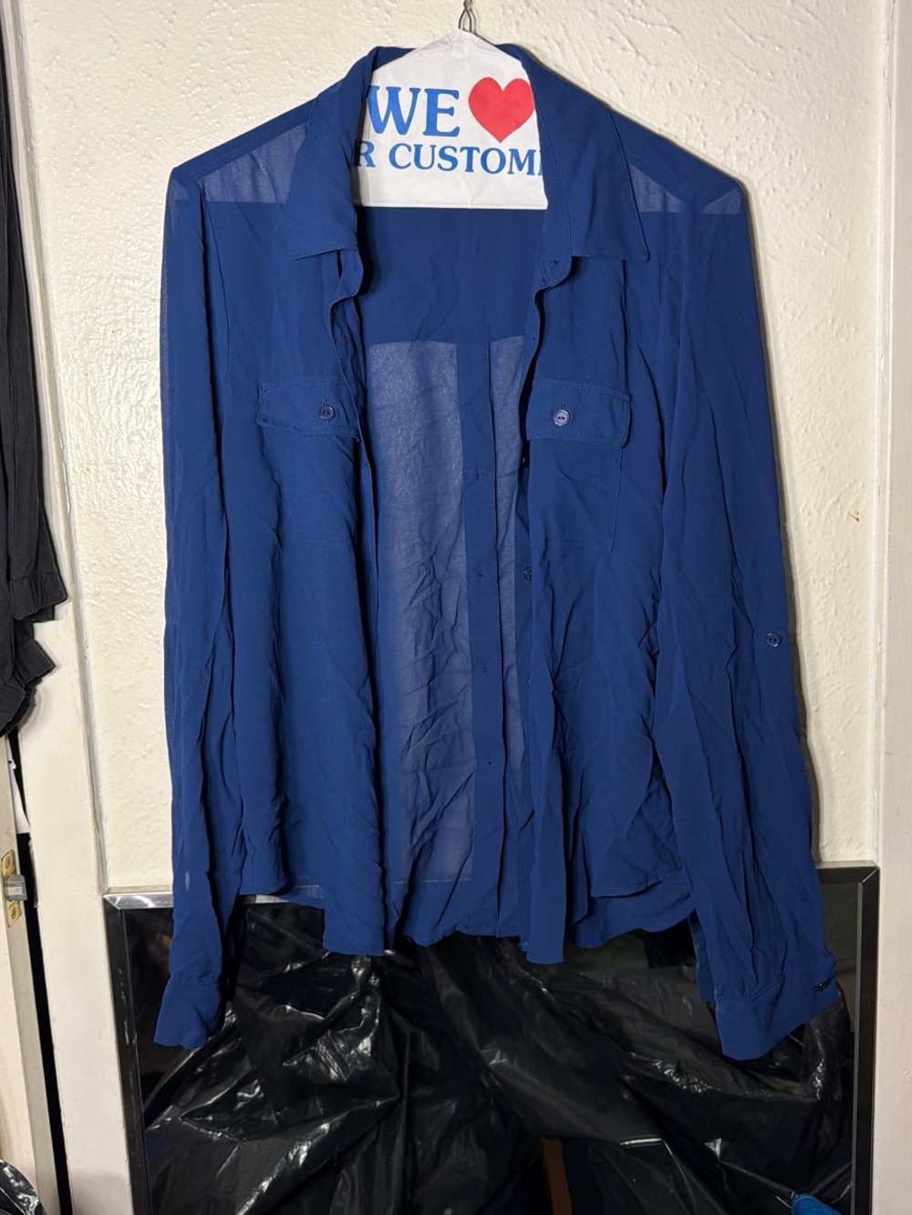 Active USA Women's Navy Blue Sheer Button-Down Shirt